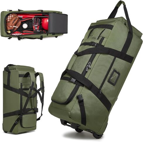 Baseball Catcher Bag with Wheels, Baseball Catcher Roller Bag with Large Capacity and Multi-pocket, Rolling Sport Roller Bag with Wheels and Backpack-strap for Baseball Softball in Saudi Arabia