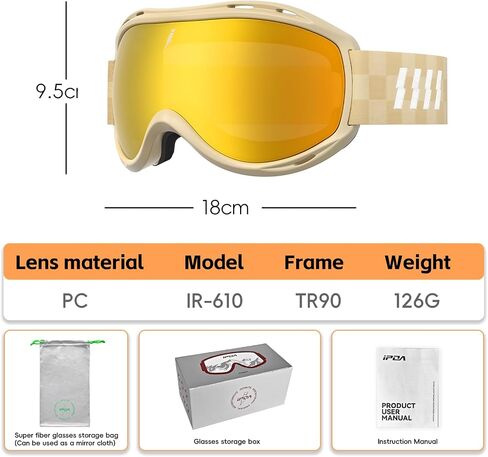 IPOA-Spherical Ski Goggles – PC Lens, TPU Frame, UV400 Protection, Anti-Fog Inner Lens, Snowboard & Skiing Eyewear in Saudi Arabia