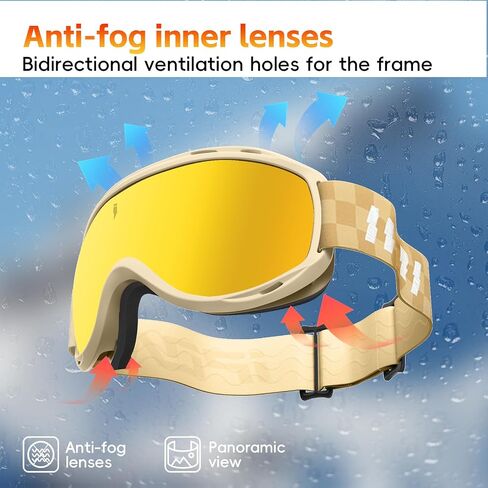 IPOA-Spherical Ski Goggles – PC Lens, TPU Frame, UV400 Protection, Anti-Fog Inner Lens, Snowboard & Skiing Eyewear in Saudi Arabia