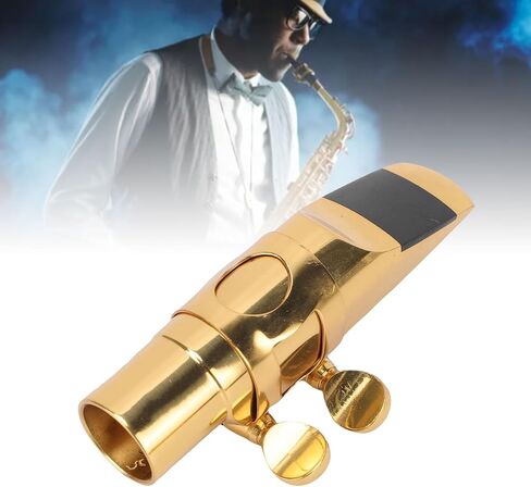13x4x3cm Sax Mouthpiece, Soprano Sax Mouthpiece with Cap Brass, Designed for Treble Saxophone, Sound Enhancement, Exquisite Sax Mouthpiece for Saxophone Enthusiast (Gold) in Saudi Arabia