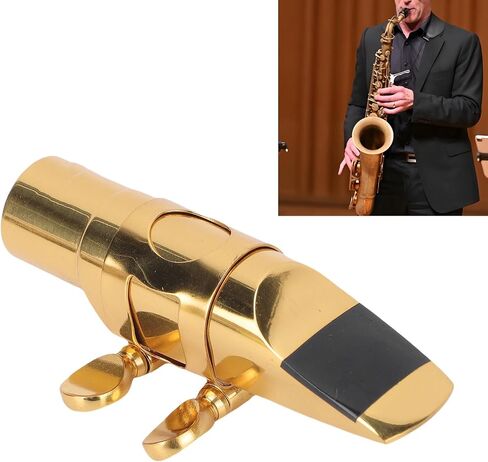 13x4x3cm Sax Mouthpiece, Soprano Sax Mouthpiece with Cap Brass, Designed for Treble Saxophone, Sound Enhancement, Exquisite Sax Mouthpiece for Saxophone Enthusiast (Gold) in Saudi Arabia