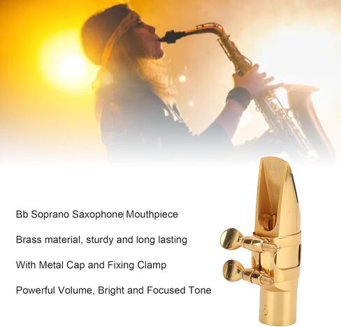13x4x3cm Sax Mouthpiece, Soprano Sax Mouthpiece with Cap Brass, Designed for Treble Saxophone, Sound Enhancement, Exquisite Sax Mouthpiece for Saxophone Enthusiast (Gold) in Saudi Arabia