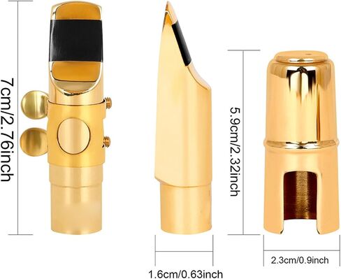 13x4x3cm Sax Mouthpiece, Soprano Sax Mouthpiece with Cap Brass, Designed for Treble Saxophone, Sound Enhancement, Exquisite Sax Mouthpiece for Saxophone Enthusiast (Gold) in Saudi Arabia