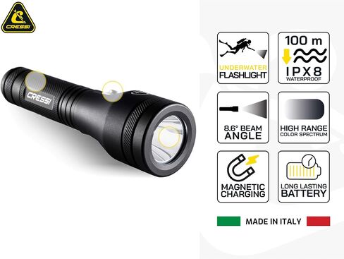 Cressi Underwater Torch for Brightening and Enhancing Underwater Views- Durable and Lightweight, Astra, Black, 2100 lm in Saudi Arabia
