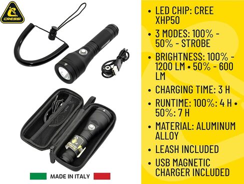 Cressi Underwater Torch for Brightening and Enhancing Underwater Views- Durable and Lightweight, Astra, Black, 2100 lm in Saudi Arabia