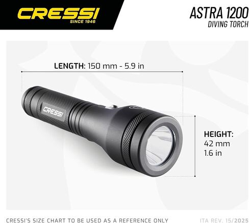 Cressi Underwater Torch for Brightening and Enhancing Underwater Views- Durable and Lightweight, Astra, Black, 2100 lm in Saudi Arabia