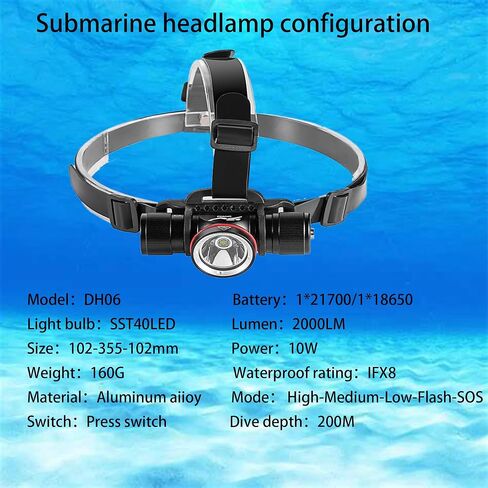 Dive Light,Scuba Diving Headlamp，3-in-1 Professional Underwater Headlight Professional IPX8 Waterproof Diving Headlight (DH06) in Saudi Arabia