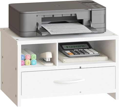HOOBRO Desktop Printer Stand, Printer Stand Shelf Organizer with Drawer, Wooden Under Desk Printer Table, Storage Shelf, for Home Office White WT08PS01 in Saudi Arabia