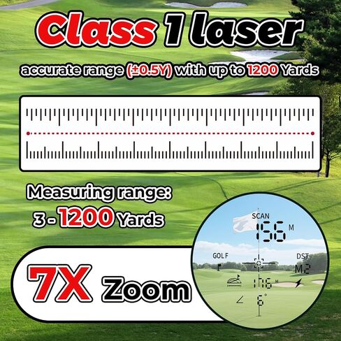 Golf Rangefinder with Slope - 1200 Yards Range Finder for Golfing/Hunting, 7X Magnification, Flag Pole Locking Vibration, Rechargeable Range Finders with Magnet Stripe, Best Golf Accessories Gift in Saudi Arabia