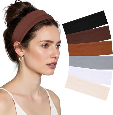 AWAYTR 6Pcs Wide Headbands for Women Non Slip Soft Elastic Hair Bands for Women's Hair for Workout Sports in Saudi Arabia
