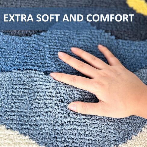 WREWING Beach-Themed Plush Bath Mat, Wave Sand & Footprint Non-Slip Rug with Non-Slip Backing, Soft Absorbent Polyester Floor Mat for Bathroom, Machine Washable Bath Mats 20 x 31 Inches (Blue) in Kuwait