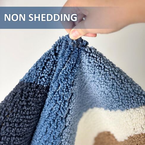 WREWING Beach-Themed Plush Bath Mat, Wave Sand & Footprint Non-Slip Rug with Non-Slip Backing, Soft Absorbent Polyester Floor Mat for Bathroom, Machine Washable Bath Mats 20 x 31 Inches (Blue) in Kuwait