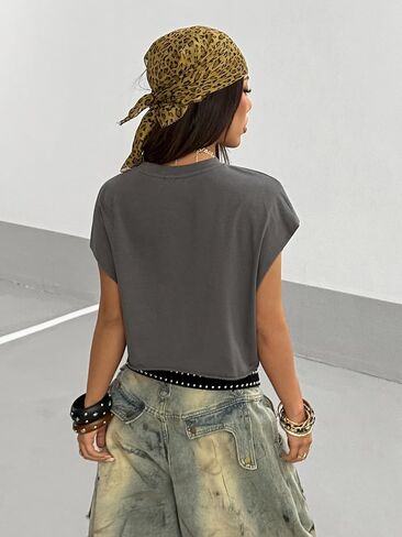 Floerns Women's Car Letter Graphic Print Cap Sleeve Round Neck T Shirt Crop Tops in Saudi Arabia