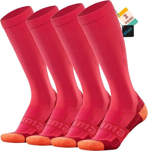 BRISIRA Coolmax Compression Socks for Women 2 Pairs Knee High 15-20 mmHg Anti-Blister Arch Support for Nurse Pregnancy Flying in Kuwait