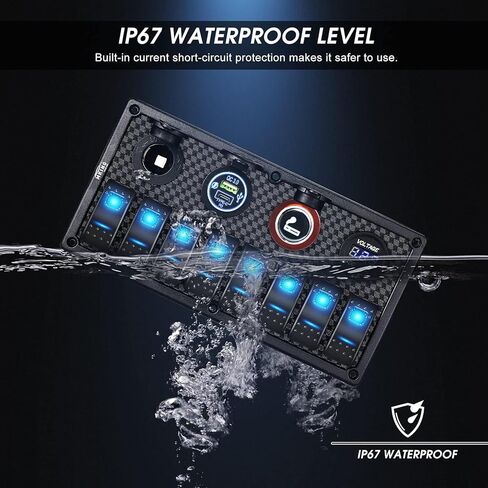 لوحة مفاتيح MKING Marine - لوحة هزازة مقاومة للماء 8 جيجا مع قاطع دائرة، شاحن USB ونوع C، الفولتميتر الرقمي، مقبس السجائر، 12 فولت LED أزرق in Kuwait