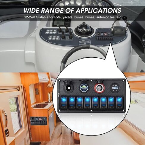 لوحة مفاتيح MKING Marine - لوحة هزازة مقاومة للماء 8 جيجا مع قاطع دائرة، شاحن USB ونوع C، الفولتميتر الرقمي، مقبس السجائر، 12 فولت LED أزرق in Kuwait