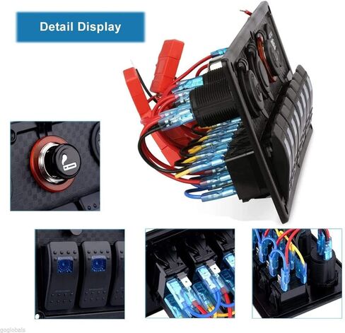 لوحة مفاتيح MKING Marine - لوحة هزازة مقاومة للماء 8 جيجا مع قاطع دائرة، شاحن USB ونوع C، الفولتميتر الرقمي، مقبس السجائر، 12 فولت LED أزرق in Kuwait