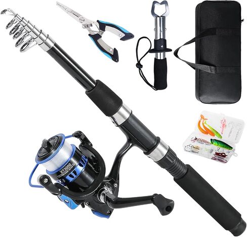 Fishing Rod, 6.9ft Telescopic Fishing Rod and Reel Combo with Fishing Pliers and Lip Gripper Fishing Equipment, 5.2:1 Pre-Loaded Spinning Reel Combo Set Fishing Pole in Kuwait