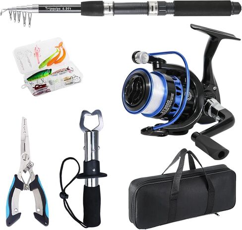 Fishing Rod, 6.9ft Telescopic Fishing Rod and Reel Combo with Fishing Pliers and Lip Gripper Fishing Equipment, 5.2:1 Pre-Loaded Spinning Reel Combo Set Fishing Pole in Kuwait