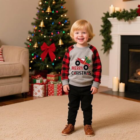 Toddler Boys Girls Christmas Sweatshirt Kids Santa Dinosaur Monster Truck Graphic Long Sleeve T-shirt Tops 2-7 Years in Saudi Arabia