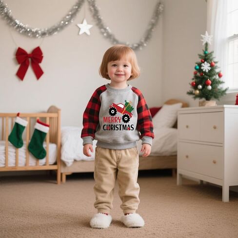 Toddler Boys Girls Christmas Sweatshirt Kids Santa Dinosaur Monster Truck Graphic Long Sleeve T-shirt Tops 2-7 Years in Saudi Arabia