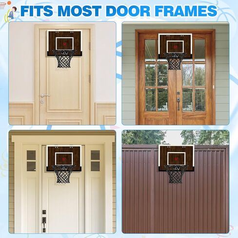 Indoor Mini Basketball Hoop Set – Over The Door with Wood Backboard & Iron Rim – Includes 2 Balls & Air Pump – Anti-Shock Padding – 16"x12"x3" in Kuwait