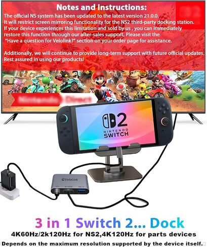Switch 2 Dock,USB C to Hdmi for Nintendo Switch 2 Docking Station,Switch 2 Portable Dock Switch 2 TV Dock with 4k120Hz/PD Port,HD to USBC for NS2 Hub, Compatible with Nintendo Switch 1/2 and Laptop in Kuwait