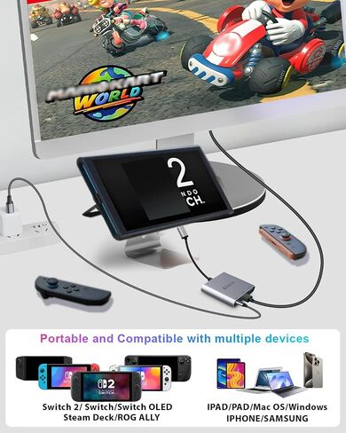 Switch 2 Dock,USB C to Hdmi for Nintendo Switch 2 Docking Station,Switch 2 Portable Dock Switch 2 TV Dock with 4k120Hz/PD Port,HD to USBC for NS2 Hub, Compatible with Nintendo Switch 1/2 and Laptop in Kuwait
