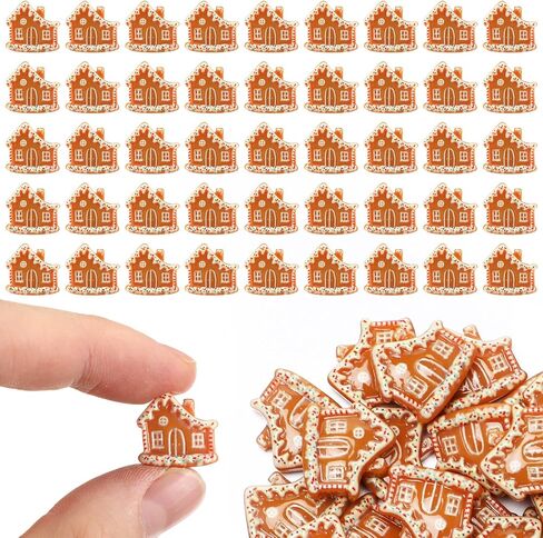 RealSpring 60 PCS Miniatures for Crafts Gingerbread House Decorations Christmas Miniature التماثيل المصغرة Mini Gingerbread House for DIY Flatback Flats (Classic) in Kuwait
