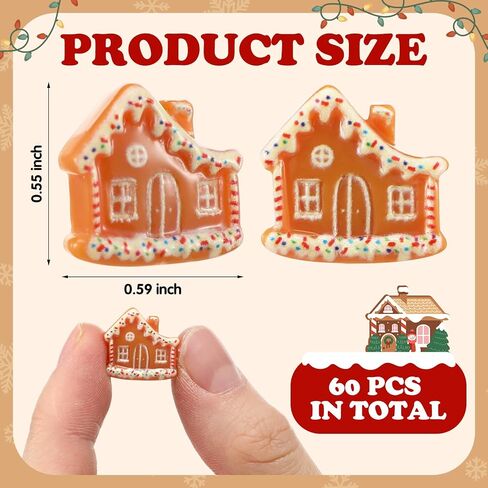 RealSpring 60 PCS Miniatures for Crafts Gingerbread House Decorations Christmas Miniature التماثيل المصغرة Mini Gingerbread House for DIY Flatback Flats (Classic) in Kuwait