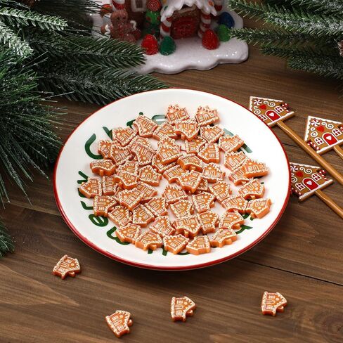 RealSpring 60 PCS Miniatures for Crafts Gingerbread House Decorations Christmas Miniature التماثيل المصغرة Mini Gingerbread House for DIY Flatback Flats (Classic) in Kuwait
