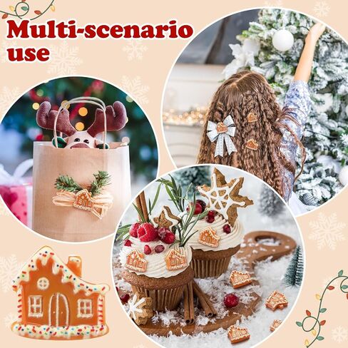 RealSpring 60 PCS Miniatures for Crafts Gingerbread House Decorations Christmas Miniature التماثيل المصغرة Mini Gingerbread House for DIY Flatback Flats (Classic) in Kuwait