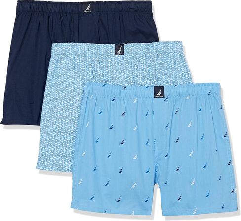 Nautica Men's Classic Cotton 3-Pack-pack Boxer ، Peacoat/Sea Cobalt/Aero Blue-White J Class Logo in Saudi Arabia