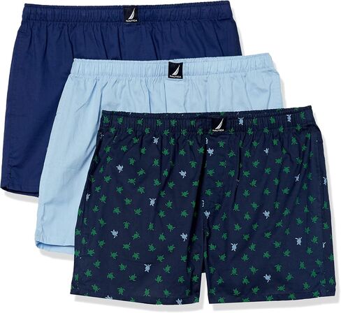 Nautica Men's Classic Cotton 3-Pack Woven Boxer, Peacoat/Sea Cobalt/Aero Blue-White J Class Logo in Saudi Arabia