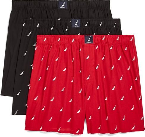 Nautica Men's Classic Cotton 3-Pack Woven Boxer, Peacoat/Sea Cobalt/Aero Blue-White J Class Logo in Saudi Arabia