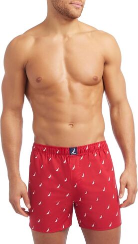 Nautica Men's Classic Cotton 3-Pack Woven Boxer, Peacoat/Sea Cobalt/Aero Blue-White J Class Logo in Saudi Arabia