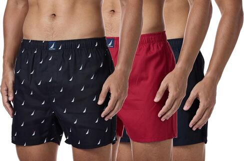 Nautica Men's Classic Cotton 3-Pack Woven Boxer, Peacoat/Sea Cobalt/Aero Blue-White J Class Logo in Saudi Arabia