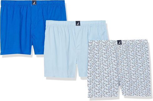Nautica Men's Classic Cotton 3-Pack Woven Boxer, Peacoat/Sea Cobalt/Aero Blue-White J Class Logo in Saudi Arabia