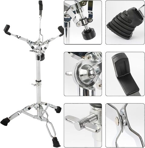 Military drum stand with drumstick holder and drum wrench, double-layer support tripod military drum stand, rubber non-slip foot pads, suitable for 10 to 14-inch military drum pads, suitable for military drum beginners, height adjustable range of 14.5 to  in Saudi Arabia