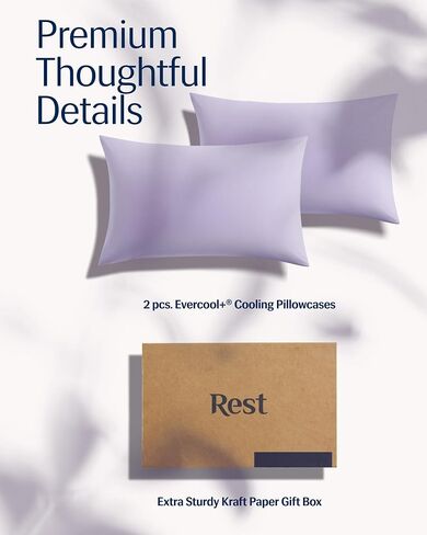 REST® Evercool®+ أكياس وسائد تبريد قياسية - 2 كيس وسادة للبشرة الحساسة، قماش مصبوغ بالفضة لنوم صحي، ناعم حريري للشعر المجعد، مرونة عالية لملاءمة مريحة (19 × 29 بوصة) in Kuwait