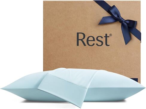 REST® Evercool®+ أكياس وسائد تبريد قياسية - 2 كيس وسادة للبشرة الحساسة، قماش مصبوغ بالفضة لنوم صحي، ناعم حريري للشعر المجعد، مرونة عالية لملاءمة مريحة (19 × 29 بوصة) in Kuwait