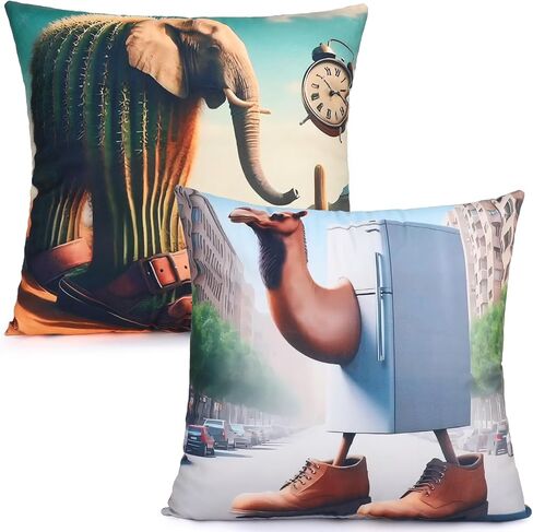 Italian Brainrot Pillowcase Set - 4-Piece 100% Cotton Sateen, Hand-Painted Rot Brain Illustration, Breathable & Cool for Superior Sleep, Home Decoration Art‌ 18" x18inch(45x45cm) in Saudi Arabia