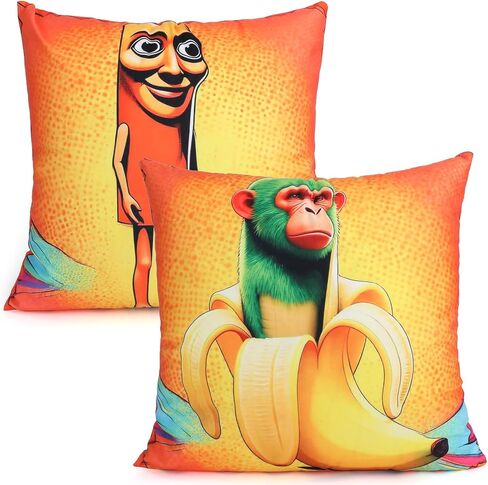 Italian Brainrot Pillowcase Set - 4-Piece 100% Cotton Sateen, Hand-Painted Rot Brain Illustration, Breathable & Cool for Superior Sleep, Home Decoration Art‌ 18" x18inch(45x45cm) in Saudi Arabia