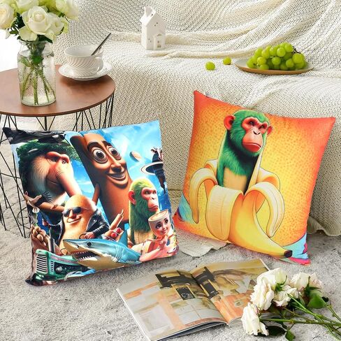 Italian Brainrot Pillowcase Set - 4-Piece 100% Cotton Sateen, Hand-Painted Rot Brain Illustration, Breathable & Cool for Superior Sleep, Home Decoration Art‌ 18" x18inch(45x45cm) in Saudi Arabia