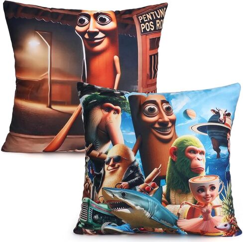Italian Brainrot Pillowcase Set - 4-Piece 100% Cotton Sateen, Hand-Painted Rot Brain Illustration, Breathable & Cool for Superior Sleep, Home Decoration Art‌ 18" x18inch(45x45cm) in Saudi Arabia