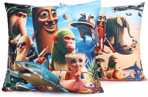 Italian Brainrot Pillowcase Set - 4-Piece 100% Cotton Sateen, Hand-Painted Rot Brain Illustration, Breathable & Cool for Superior Sleep, Home Decoration Art‌ 18" x18inch(45x45cm) in Saudi Arabia