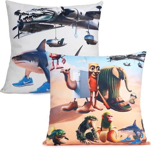 Italian Brainrot Pillowcase Set - 4-Piece 100% Cotton Sateen, Hand-Painted Rot Brain Illustration, Breathable & Cool for Superior Sleep, Home Decoration Art‌ 18" x18inch(45x45cm) in Saudi Arabia