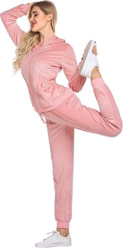 Hotouch Womens Disual Velor Tracksuit مجموعة كاملة سستة هوديي سراويل سراويل مخملية التعرق بدلات الركض XS-XXL in Saudi Arabia