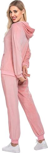 Hotouch Womens Disual Velor Tracksuit مجموعة كاملة سستة هوديي سراويل سراويل مخملية التعرق بدلات الركض XS-XXL in Saudi Arabia
