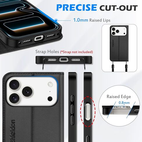 SHIELDON Genuine Leather Wallet Case Compatible with iPhone 17 Pro Max 6.9-inch 5G 2025 | RFID Blocking Credit Card Holder | Flip Magnetic Cover | Kickstand | Shockproof Inner Phone Shell | Black in Kuwait